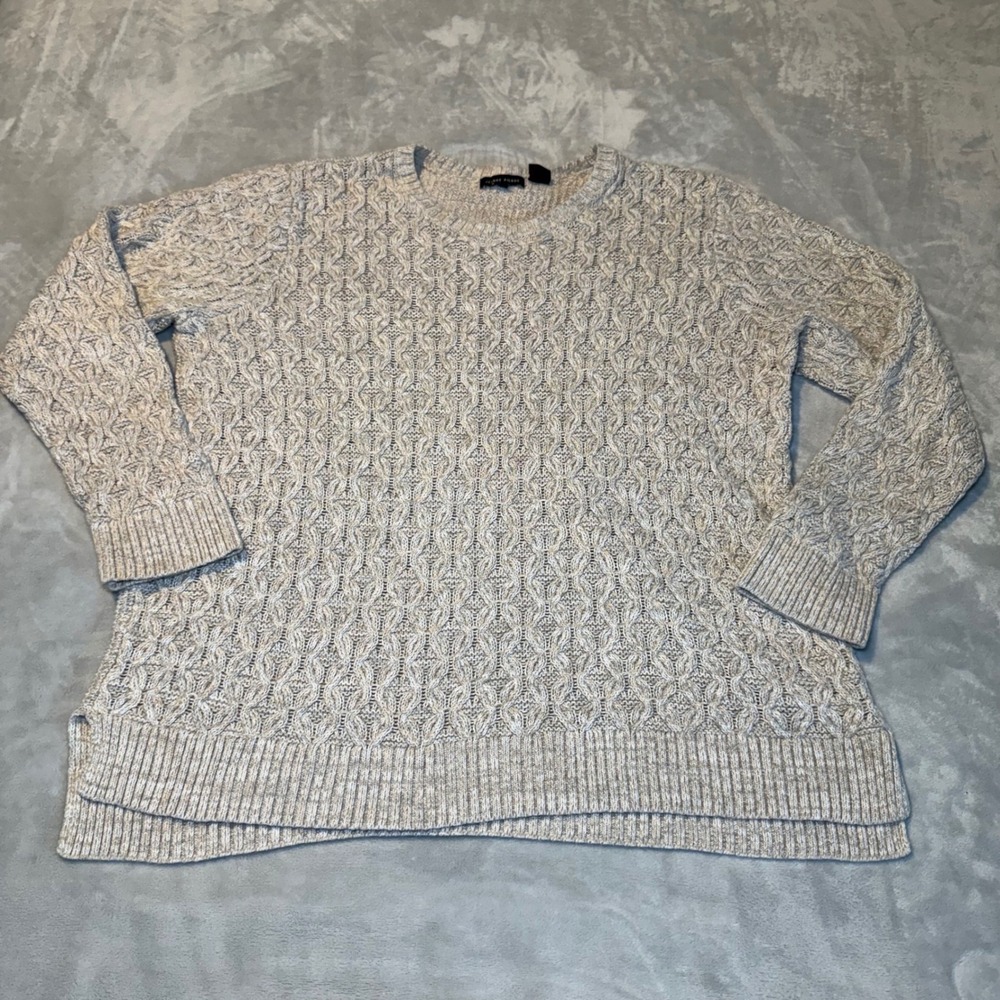 Jeanne Pierre Women's XXL Oatmeal Beige 100% Cotton Cable Knit Crew Neck Sweater